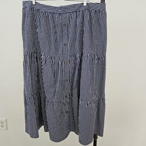 Lane Bryant Skirt 22W - 24W Blue & White Stripe 100% Cotton Elastic Waistband